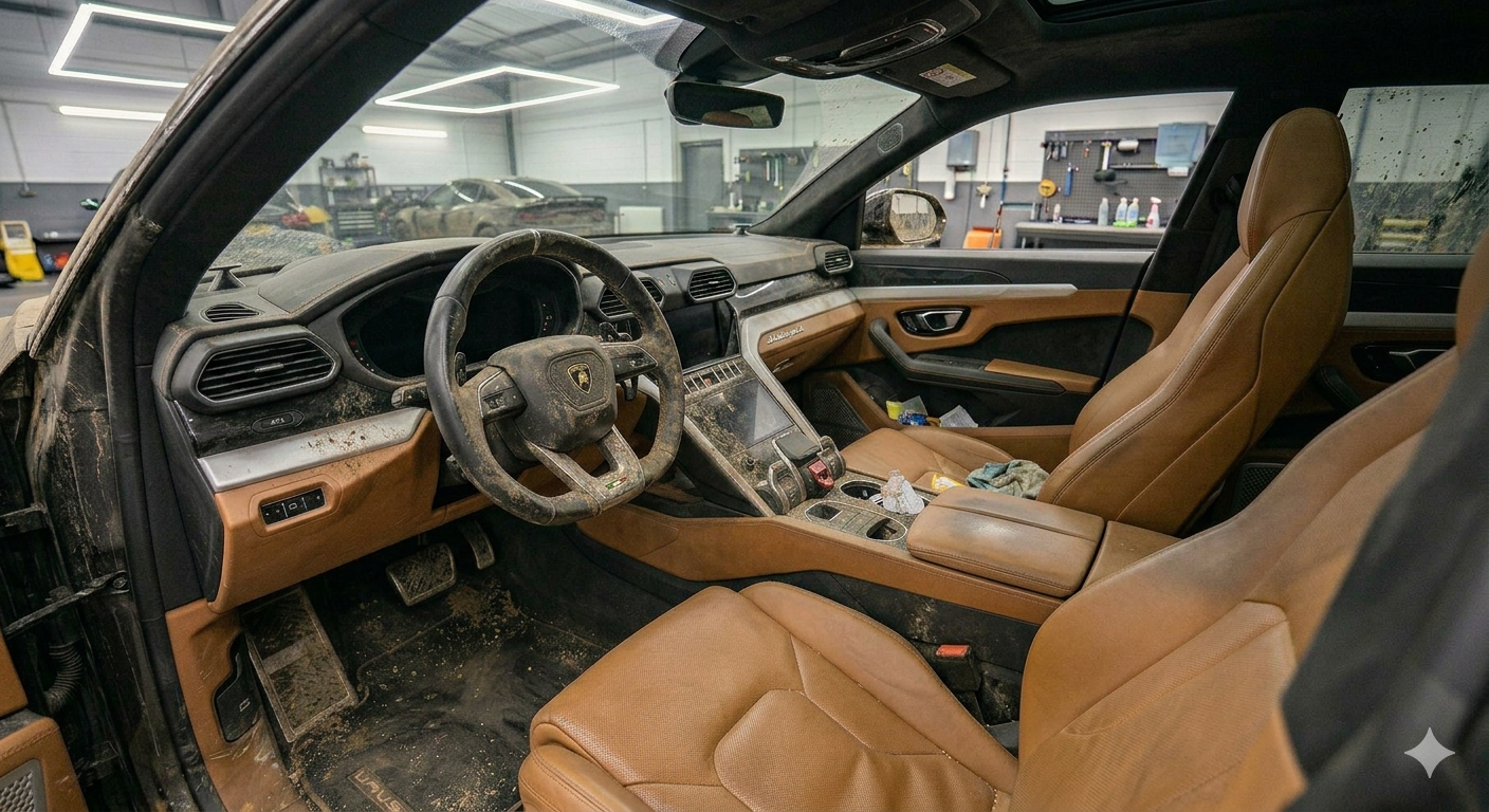 Avant/après nettoyage intérieur Lamborghini Urus — LuxeDetail Lyon